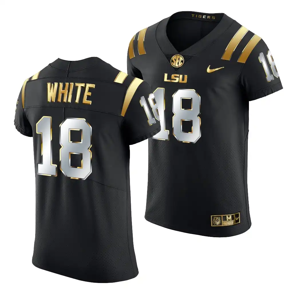 Men's LSU Tigers Tre'Davious #18 Black White Elite Golden Edition NFL NCAA Football Jersey